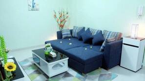Desk, blackout curtains, free WiFi, linens