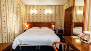 Premium bedding, desk, blackout curtains, soundproofing