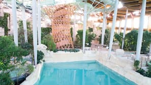 Indoor pool, outdoor pool, open 9:30 AM to 8:00 PM, pool umbrellas