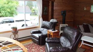 TV, fireplace, DVD player, books