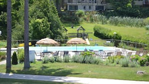 Seasonal outdoor pool, sun loungers
