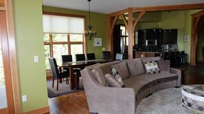 TV, fireplace, DVD player, books
