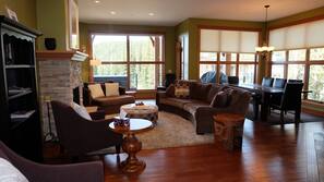 TV, fireplace, DVD player, books