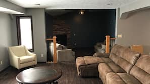 TV, fireplace, table tennis table, toys