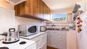 Fridge, microwave, oven, hob