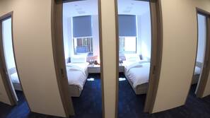 Laptop workspace, free WiFi, linens