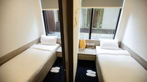 Laptop workspace, free WiFi, linens