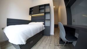 Desk, laptop workspace, blackout drapes, free WiFi