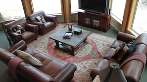 TV, fireplace, DVD player, foosball