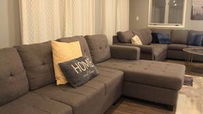 TV, fireplace, video-game console, DVD player