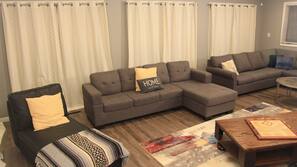 TV, fireplace, video-game console, DVD player