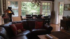 TV, fireplace, DVD player, books