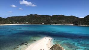 On the beach, white sand