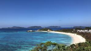On the beach, white sand