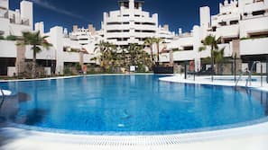 Indoor pool, 2 outdoor pools, open 10:00 AM to 9:00 PM, pool loungers