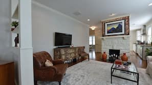 TV, music library, stereo