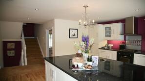 Fridge, microwave, oven, hob