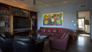 TV, fireplace, DVD player, video library