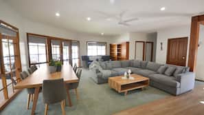 LED TV, fireplace, DVD player