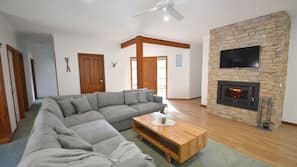 LED TV, fireplace, DVD player