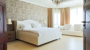Egyptian cotton sheets, premium bedding, desk, iron/ironing board