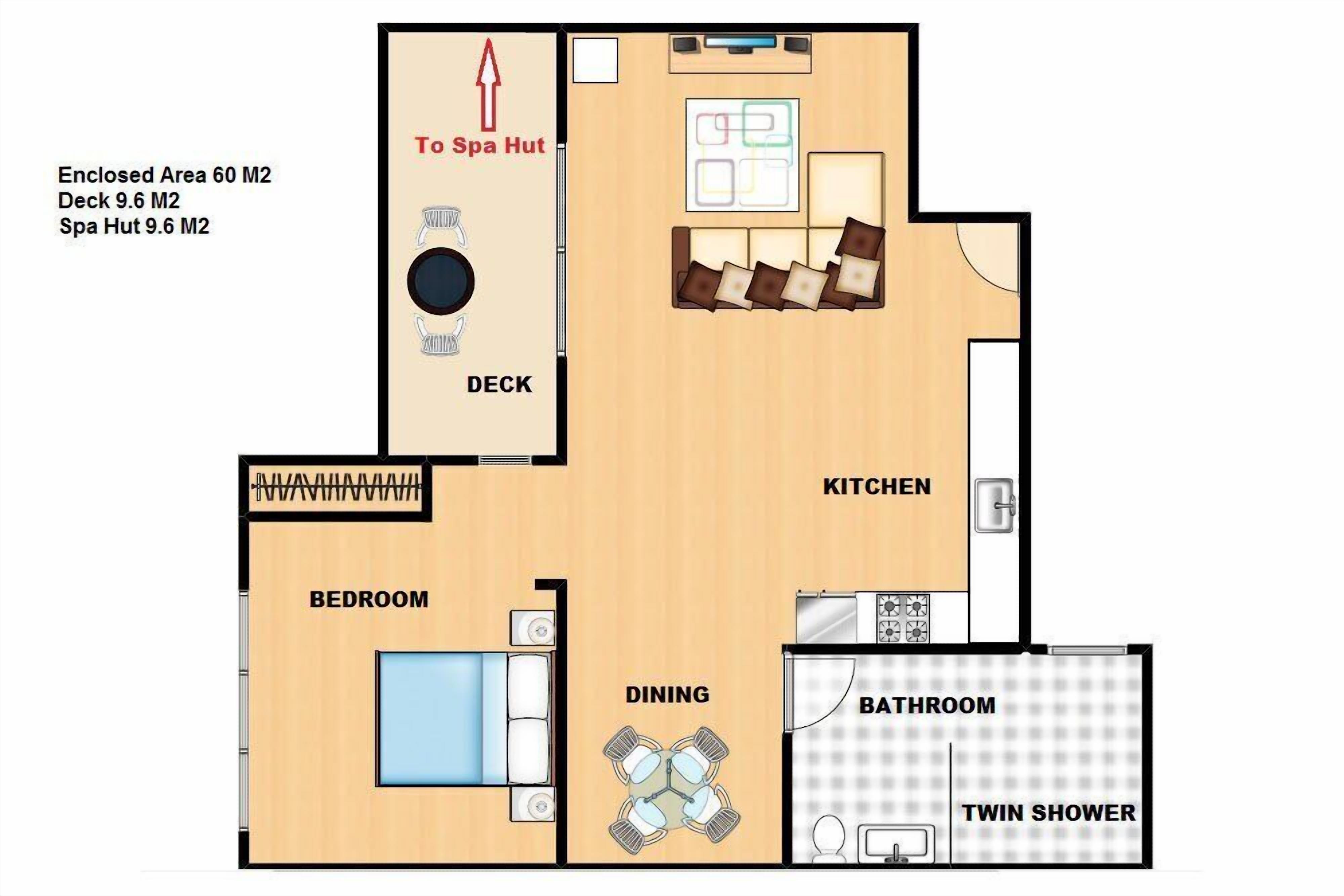 Twin Shower, Spa, Private, Balcony, Large Kitchen