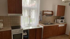 Fridge, microwave, oven