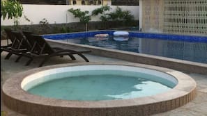 15 outdoor pools, pool loungers