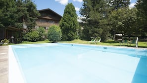 Seasonal outdoor pool, pool umbrellas, sun loungers