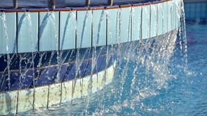 Outdoor pool, pool umbrellas, pool loungers