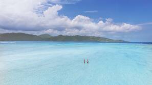 On the beach, white sand