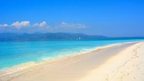 On the beach, white sand