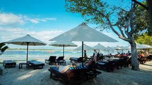 On the beach, white sand