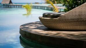 Outdoor pool, pool umbrellas, pool loungers