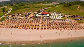Beach nearby, sun loungers, beach umbrellas