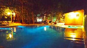 Outdoor pool, sun loungers