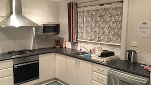 Fridge, microwave, oven, hob
