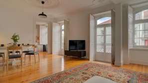 2 bedrooms, desk, laptop workspace, iron/ironing board