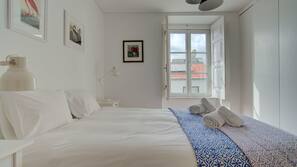2 bedrooms, desk, laptop workspace, iron/ironing board