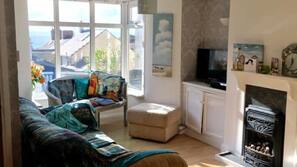 TV, fireplace