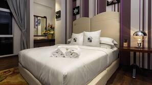 Blackout curtains, iron/ironing board, free WiFi, linens