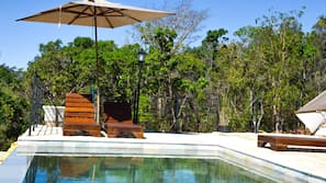 Outdoor pool, open 8:00 AM to 10:00 PM, pool umbrellas, sun loungers