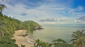 On the beach, white sand
