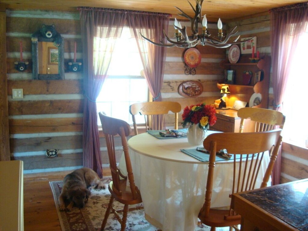 Log Cabin Inn Vacation Rental on acreage and trout water out front
