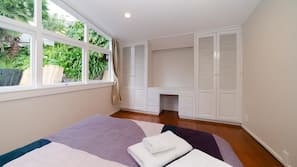 Blackout curtains, iron/ironing board, free WiFi, linens