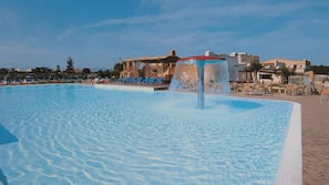 Outdoor pool, pool umbrellas, pool loungers