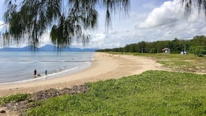 On the beach, white sand