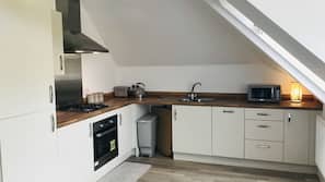 Fridge, microwave, oven, hob