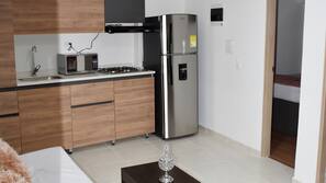 Fridge, microwave, oven, hob