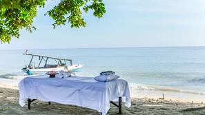 On the beach, white sand